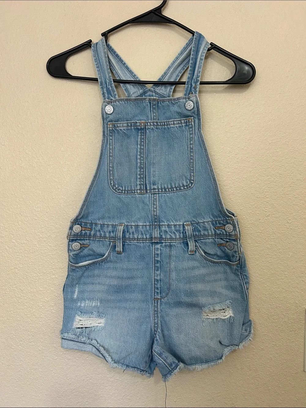 Light Blue & Black Denim Kids' Short Overalls